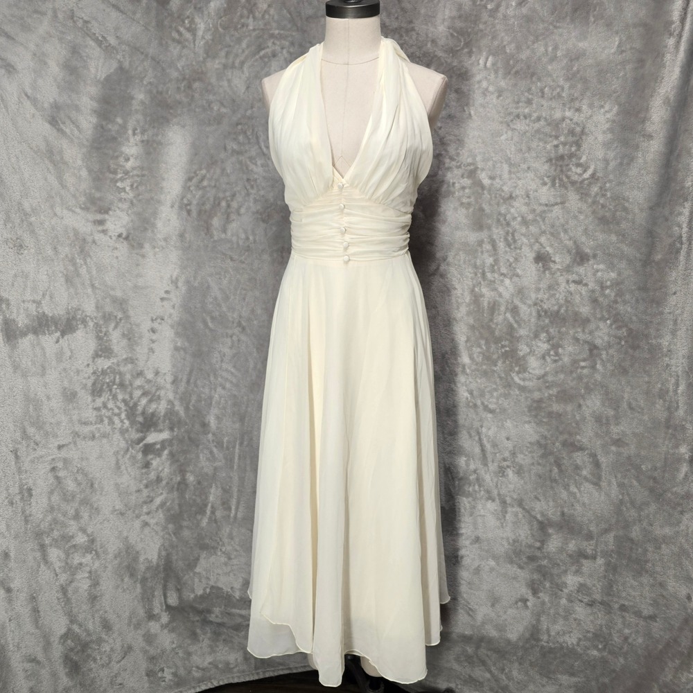 Regencycore Halter Dress Women S Cream Ruched Fairy Ethereal Marilyn Style Retro